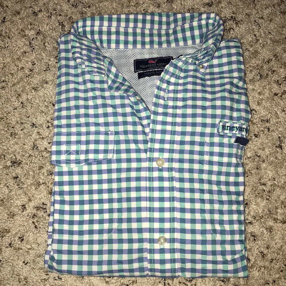 Men’s vineyard vines gingham harbor shirt